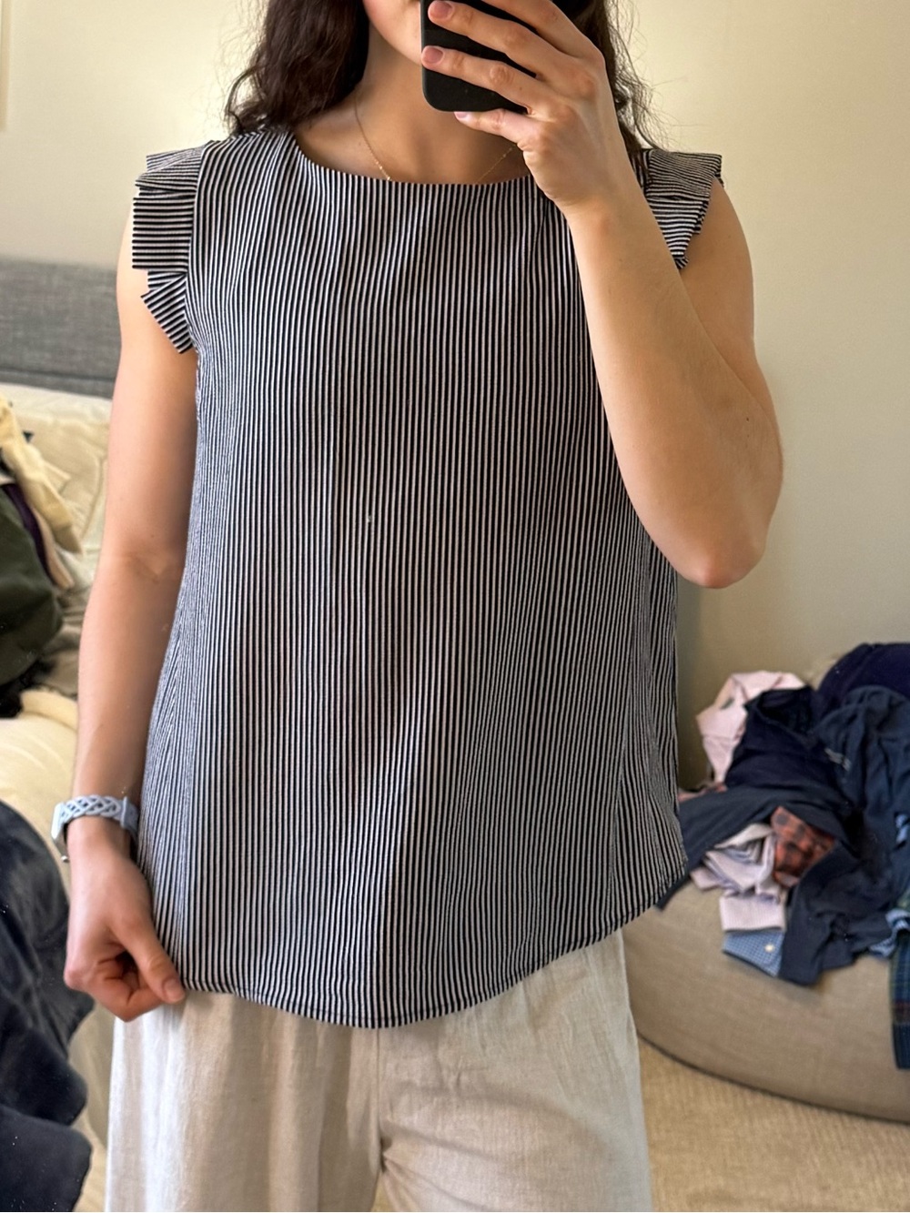 White & Navy Striped Blouse